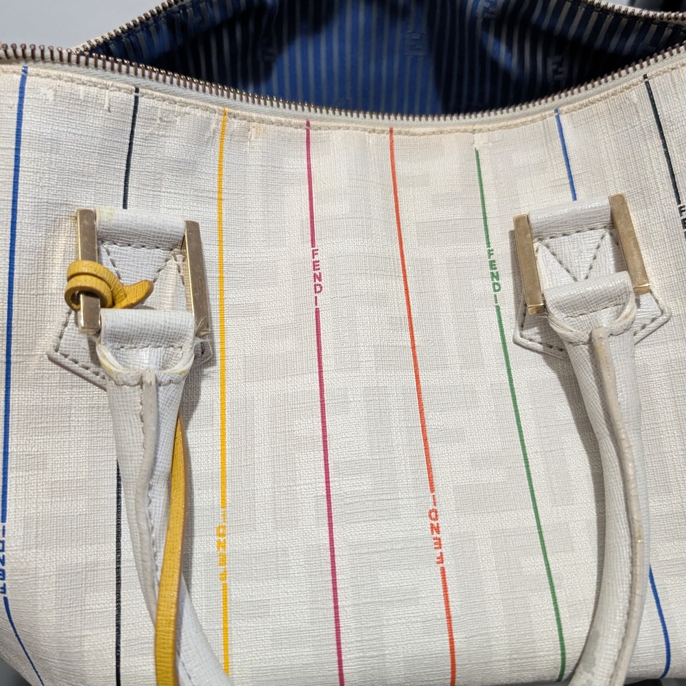 Fendi White Tote with Multicolor Stripes